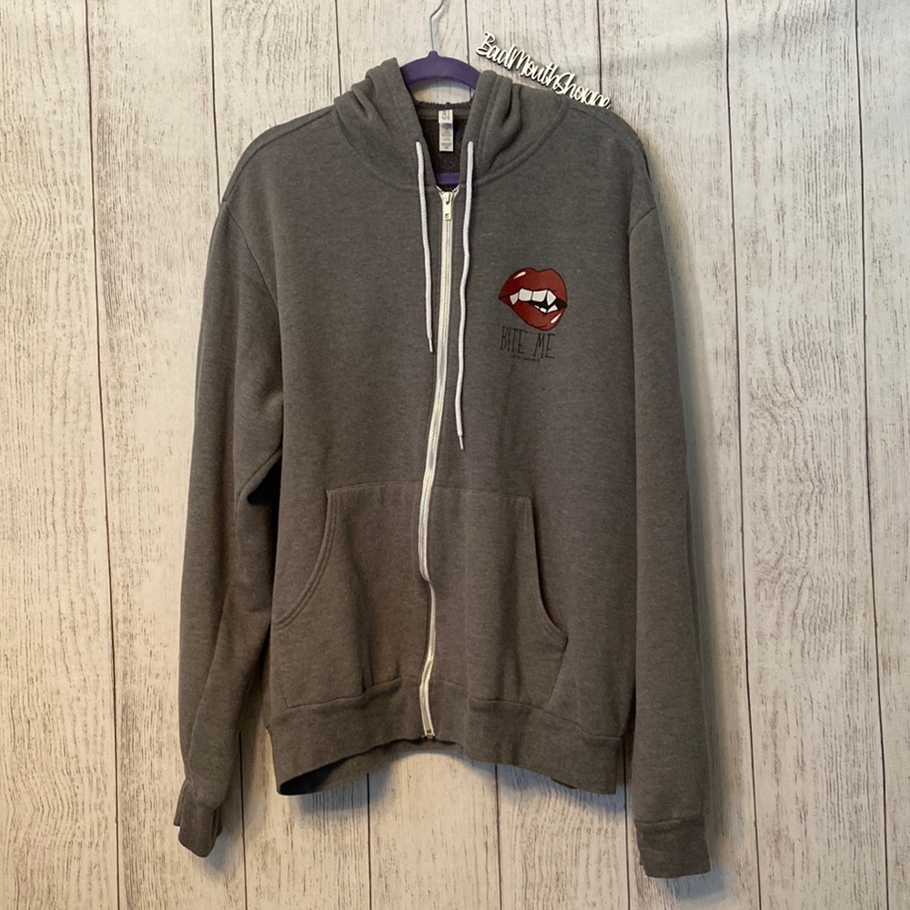 *Metal Marvels Fangs Bite Me Zip Front Hoodie Plus 2XL in Deep Heather